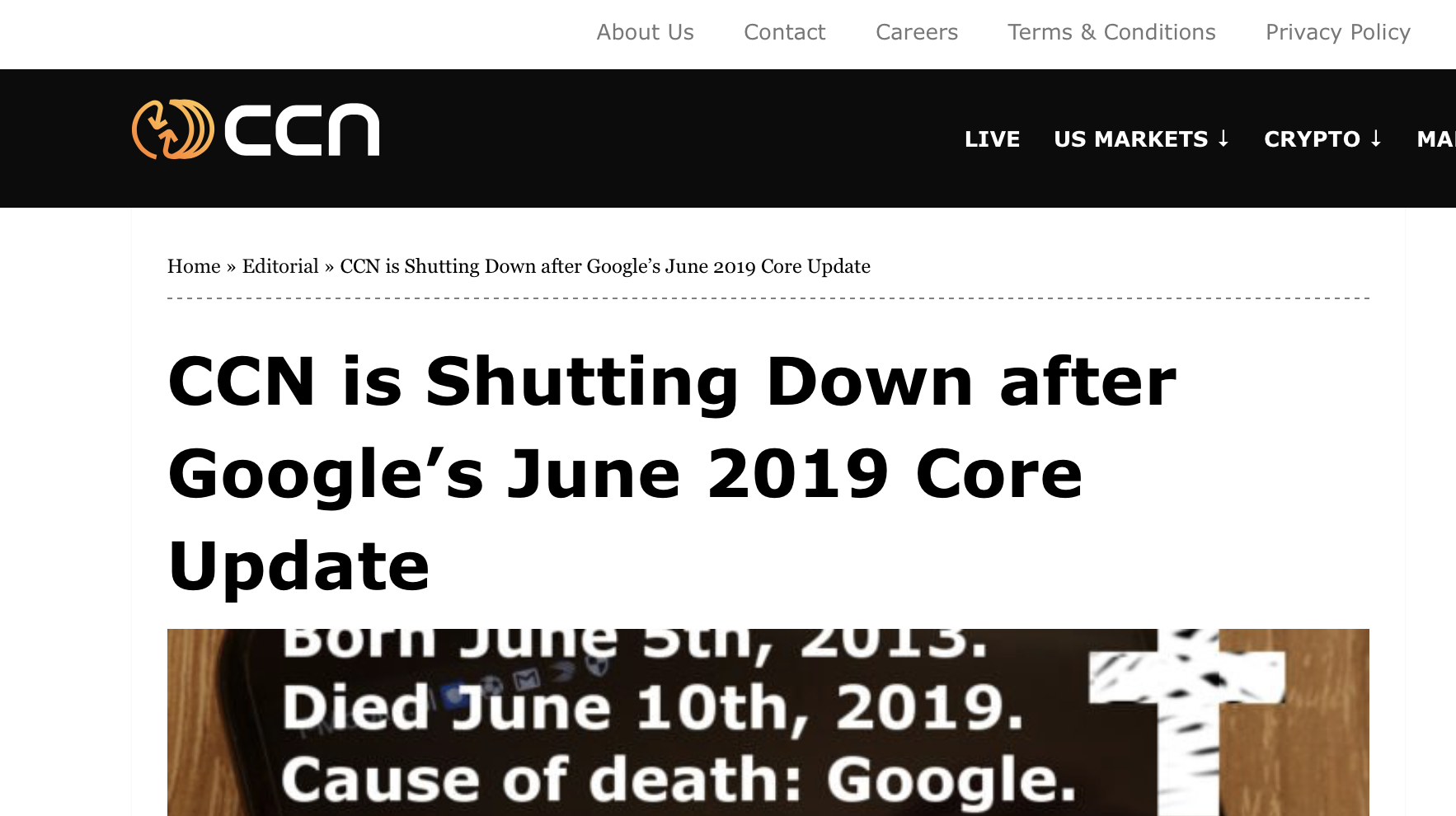 CCN Shuts Down After Major Google Search Update