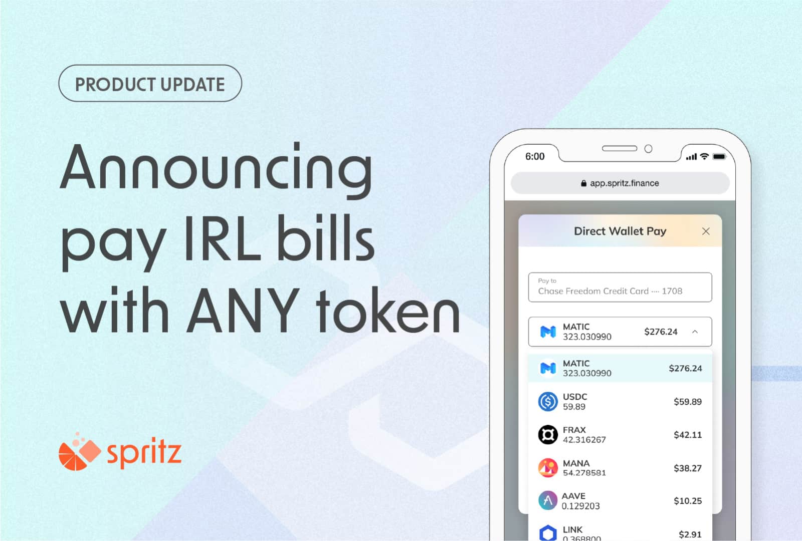 Spritz-finance-activates-crypto-bill-pay-with-any-token-on-polygon