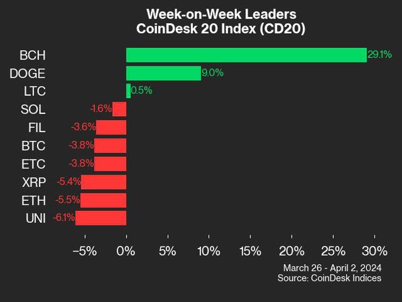 Bitcoin-cash’s-29%-advance-led-coindesk-20-gainers-last-week:-coindesk-indices-market-update